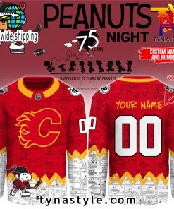 Calgary Flames Peanuts 75 Years Night Hockey Jersey