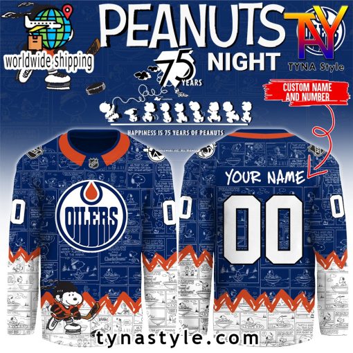 Edmonton Oilers Peanuts 75 Years Night Hockey Jersey