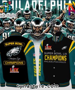 NFL Philadelphia Eagles Super Bowl LIX Champions Baseball Jacket Black Green