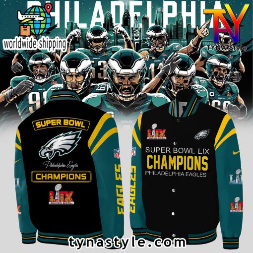 NFL Philadelphia Eagles Super Bowl LIX Champions Baseball Jacket Black Green