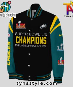 NFL Philadelphia Eagles Super Bowl LIX Champions Baseball Jacket Black Green