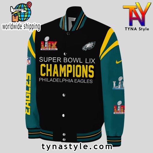 NFL Philadelphia Eagles Super Bowl LIX Champions Baseball Jacket Black Green