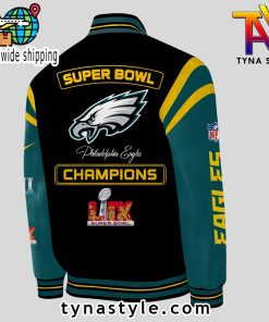 NFL Philadelphia Eagles Super Bowl LIX Champions Baseball Jacket Black Green