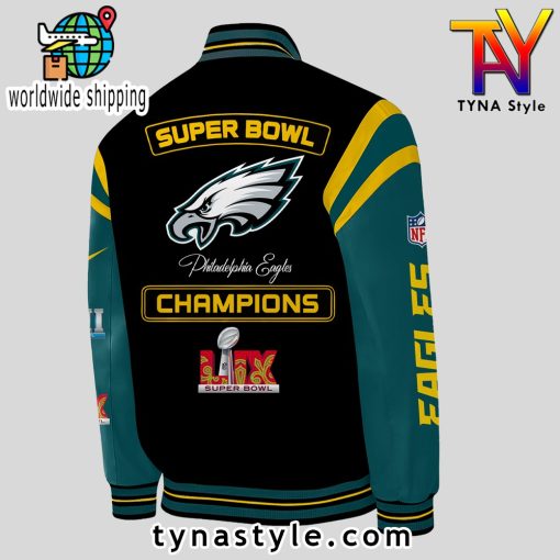 NFL Philadelphia Eagles Super Bowl LIX Champions Baseball Jacket Black Green