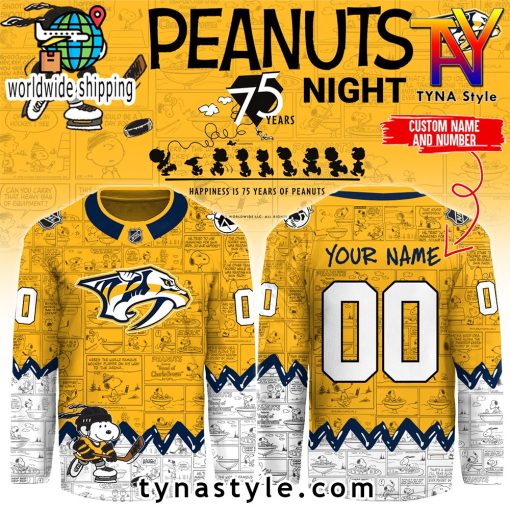 Nashville Predators Peanuts 75 Years Night Hockey Jersey