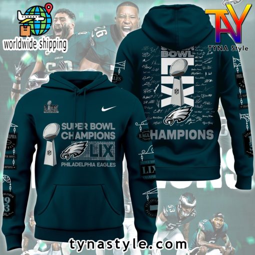 Philadelphia Eagles Super Bowl LIX Champions Premium Hoodie Dark Green