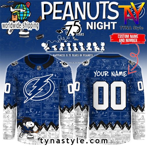 Tampa Bay Lightning Peanuts 75 Years Night Hockey Jersey