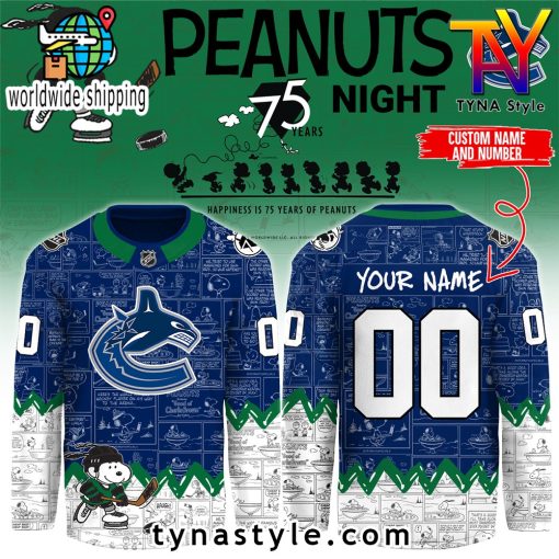 Vancouver Canucks Peanuts 75 Years Night Hockey Jersey