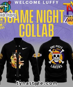 Los Angeles Laker x One Piece Black Baseball Jacket V1