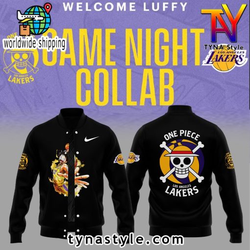 Los Angeles Laker x One Piece Black Baseball Jacket V1