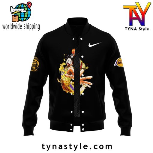 Los Angeles Laker x One Piece Black Baseball Jacket V1