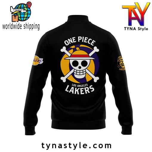 Los Angeles Laker x One Piece Black Baseball Jacket V1