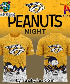 Nashville Predators 75th Anniversary of Peanuts TShirt YellowWhite