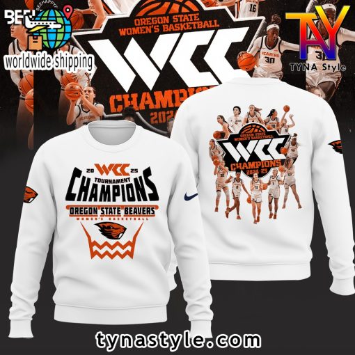 Oregon State Beavers 2025 WCC Champions White Sweatshirt