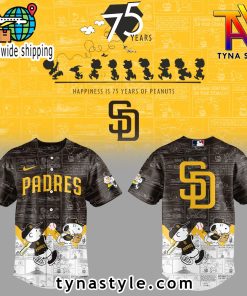 San Diego Padres 75th Anniversary of Peanuts Brown Baseball Jersey