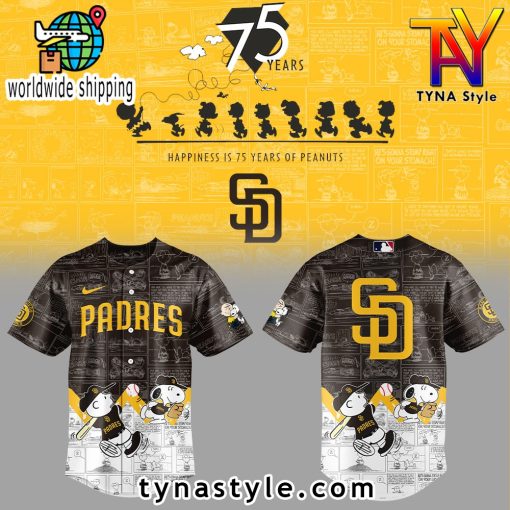 San Diego Padres 75th Anniversary of Peanuts Brown Baseball Jersey