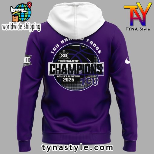 TCU Horned Frogs Women’s Basketball 2025 Big 12 Tournament Champions Hoodie Purple