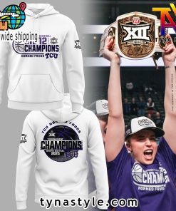 TCU Horned Frogs Womens Basketball 2025 Big 12 Tournament Champions Hoodie White 1