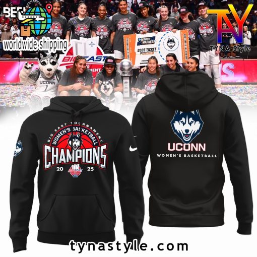 UConn Huskies 2025 Big East Tournament Women Basketball Champions Hoodie Black