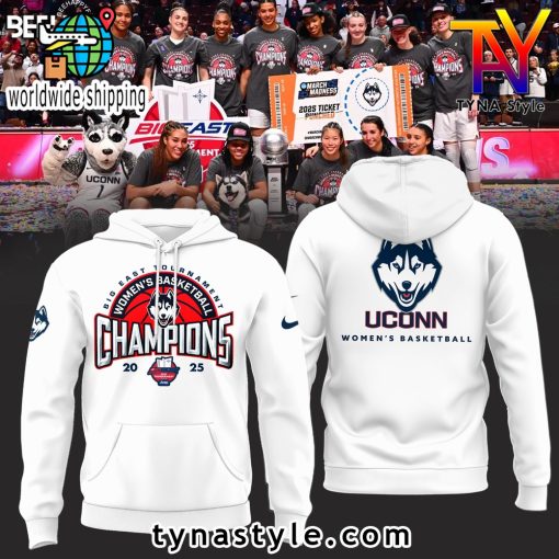 UConn Huskies 2025 Big East Tournament Women Basketball Champions Hoodie White