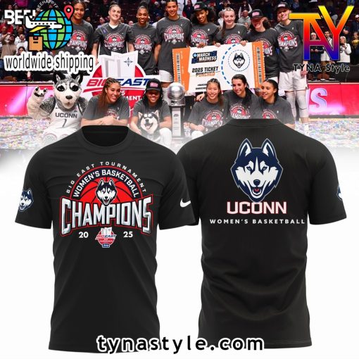 UConn Huskies 2025 Big East Tournament Women Basketball Champions T-Shirt Black