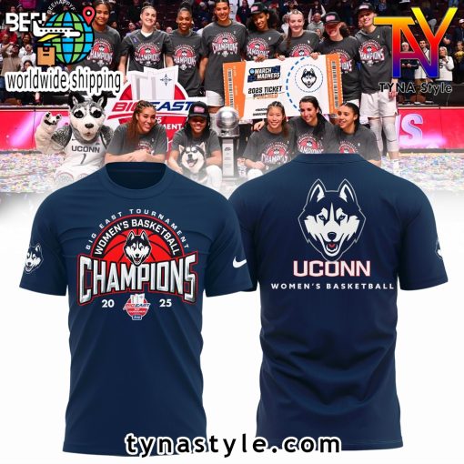 UConn Huskies 2025 Big East Tournament Women Basketball Champions T-Shirt Navy