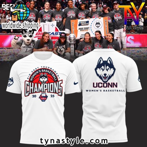 UConn Huskies 2025 Big East Tournament Women Basketball Champions T-Shirt White